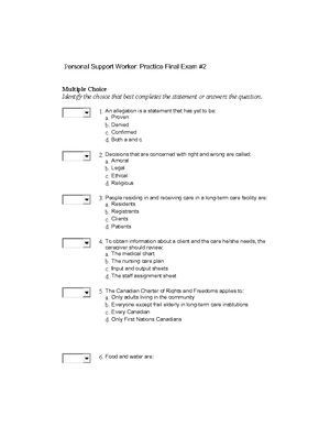 Practice Questions 1 -1-1-3-1 - Personal Support Worker - Practice ...