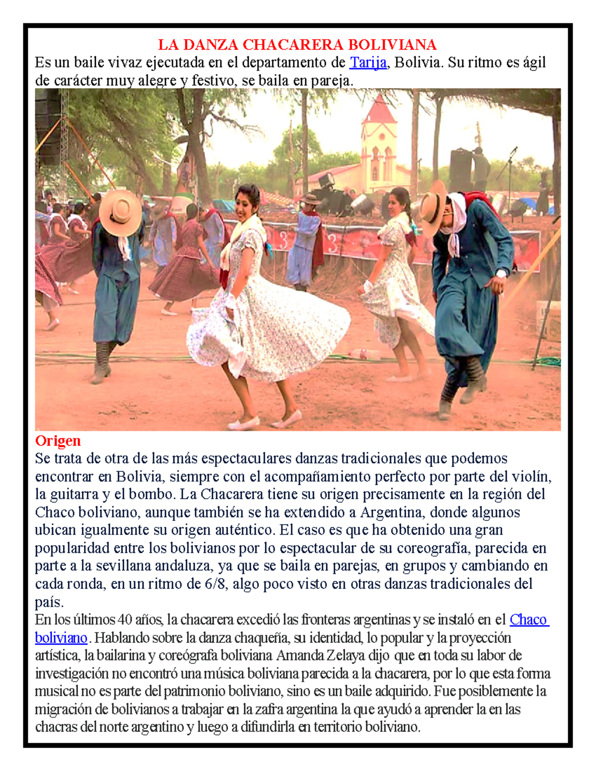 Danza Chacarera: Orígenes, Historia y Estructura Tradicional - Studocu