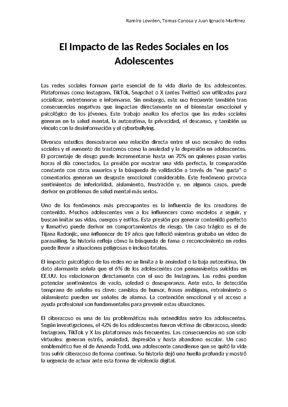 Impacto de las Redes Sociales en Adolescentes: Salud Mental y Riesgos ...