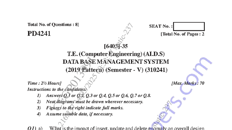 Computer Engineering Semester V (310241) DBMS Exam Notes - May 2025 ...