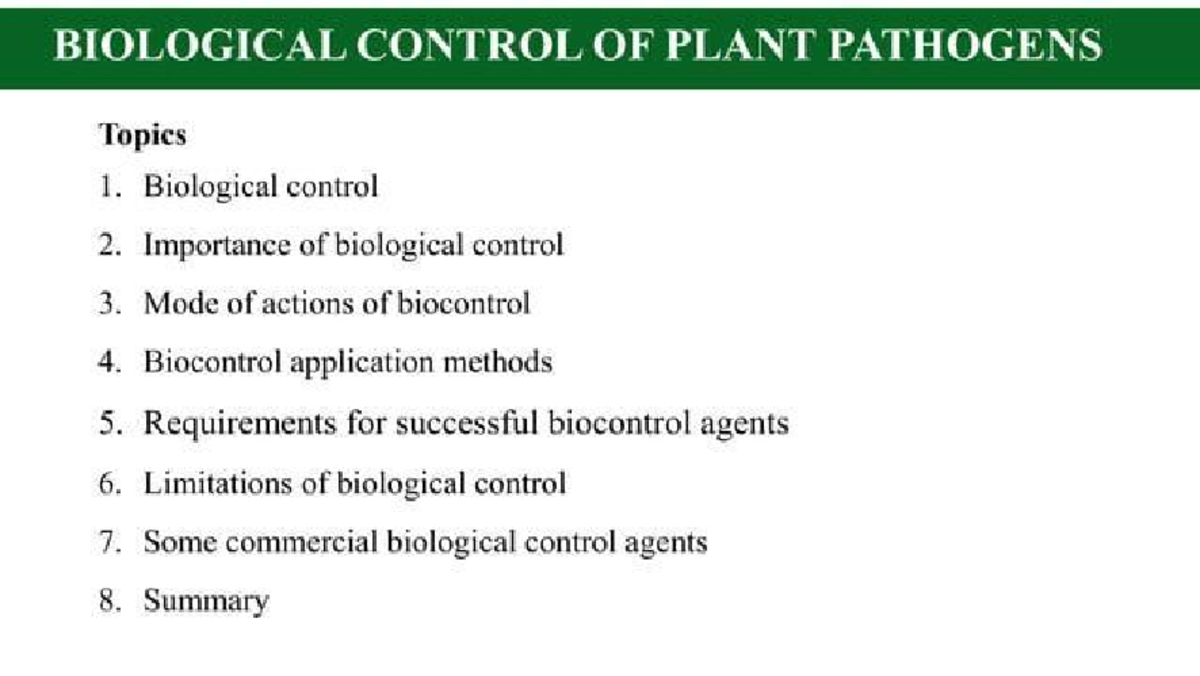 BIO 101: Biological Control of Plant Pathogens - Key Concepts and ...
