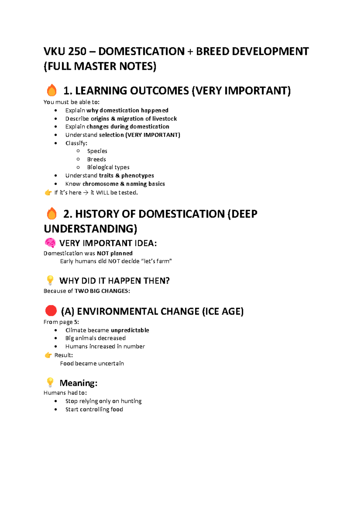 VKU 250 Domestication & Breed Development - Exam Pack Notes - Studocu