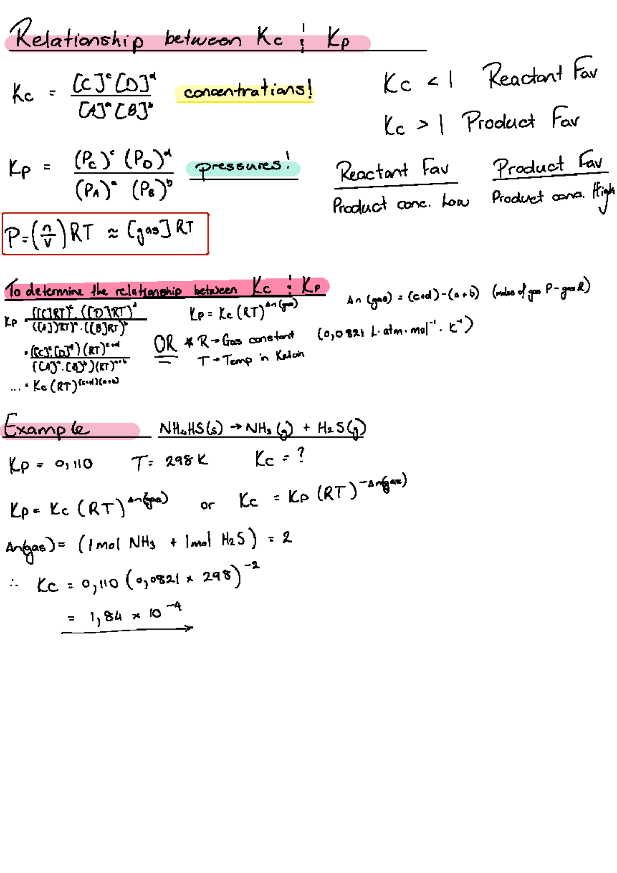 Kc and Kp Relationship: Practice Problems for Course XYZ101 - Studocu