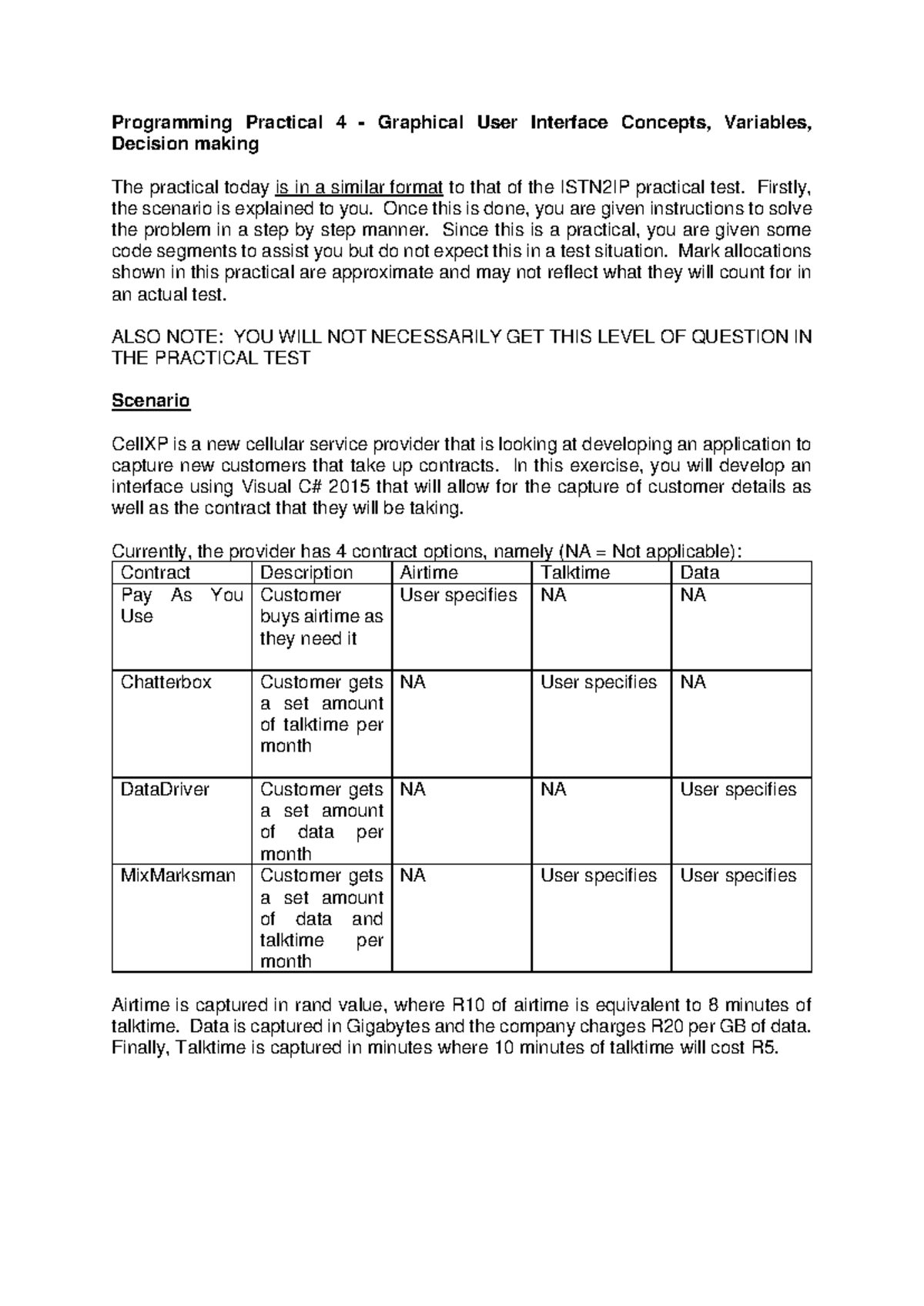 Programming Practical 04 - GUI Concepts, Variables & Decision Making ...