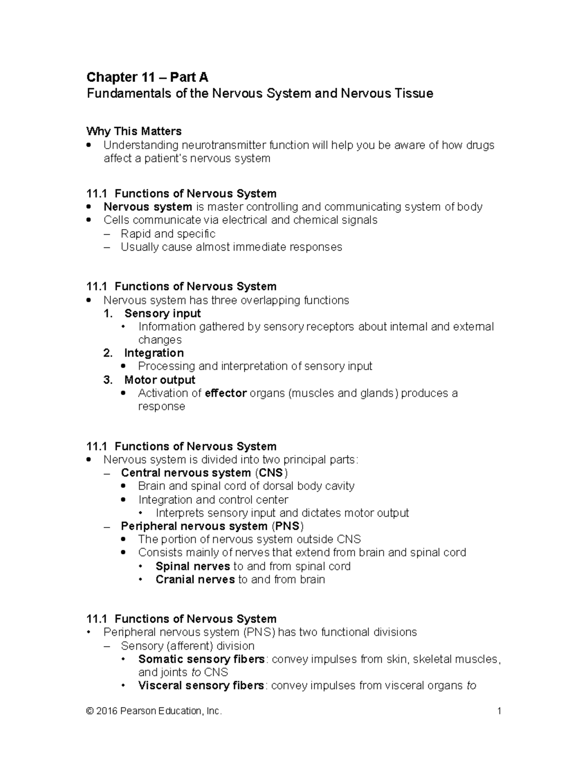 Ch 11 Nervous System Fundamentals: Lecture Notes Part A - Studocu