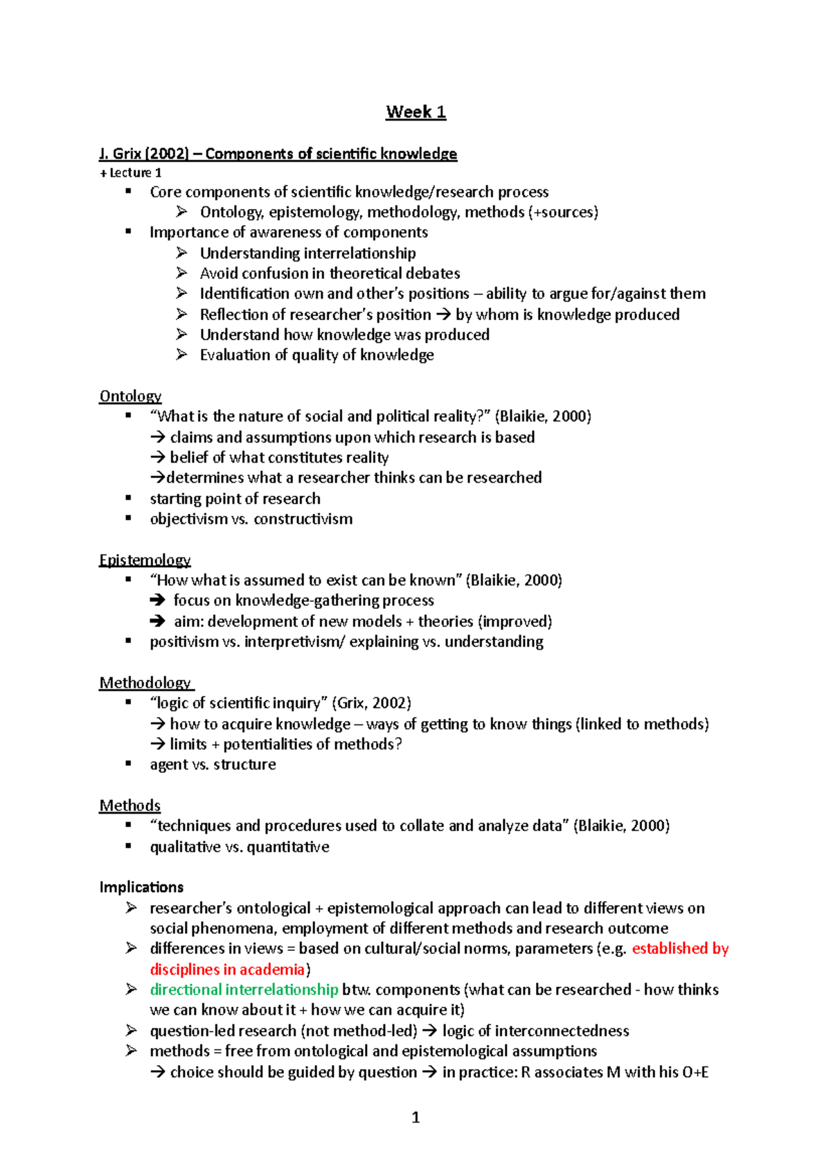 Week 1-4 Lecture Notes on Scientific Knowledge (SC 101) - Studeersnel