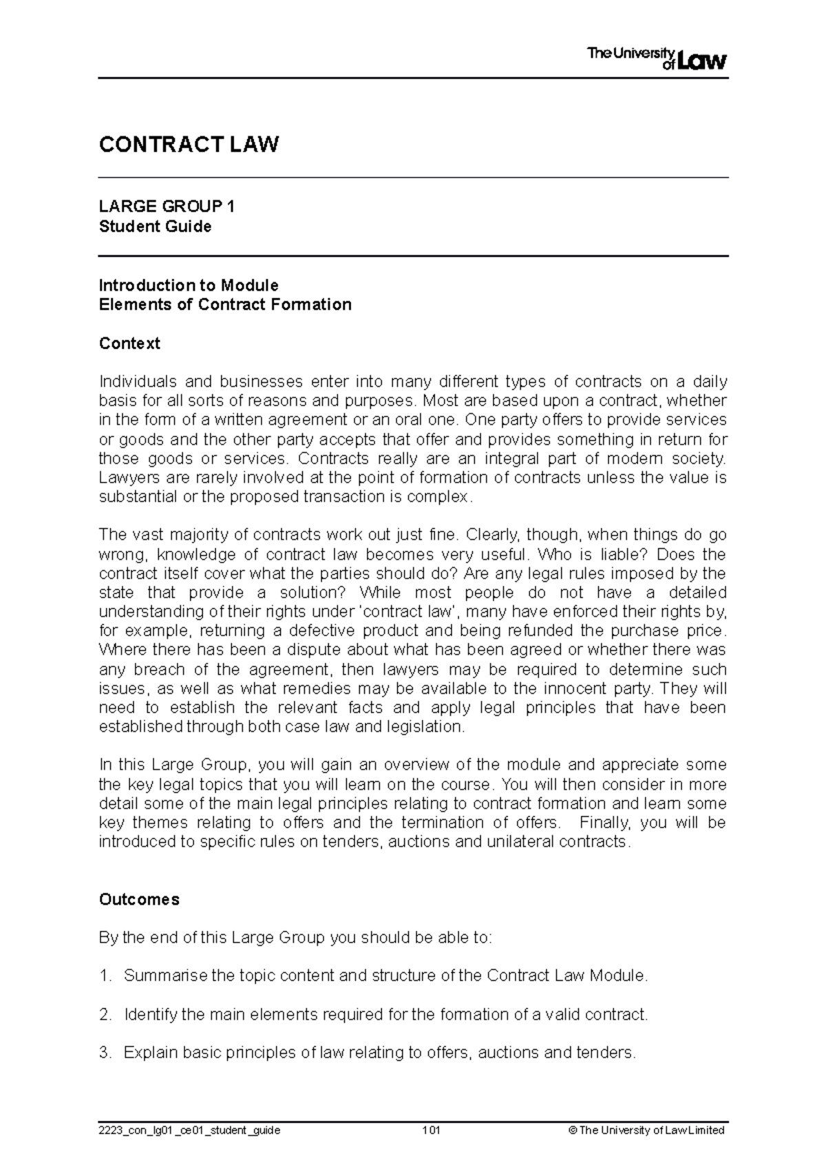 Contract law Unit 1 Student guide - CONTRACT LAW LARGE GROUP 1 Student ...