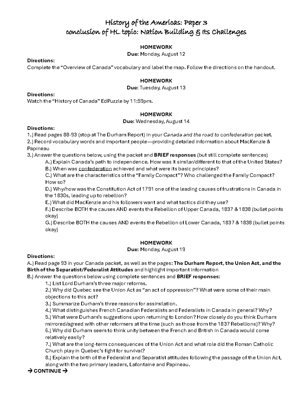 Homework: Overview of Canada & Nation Building Challenges (Hist 101 ...