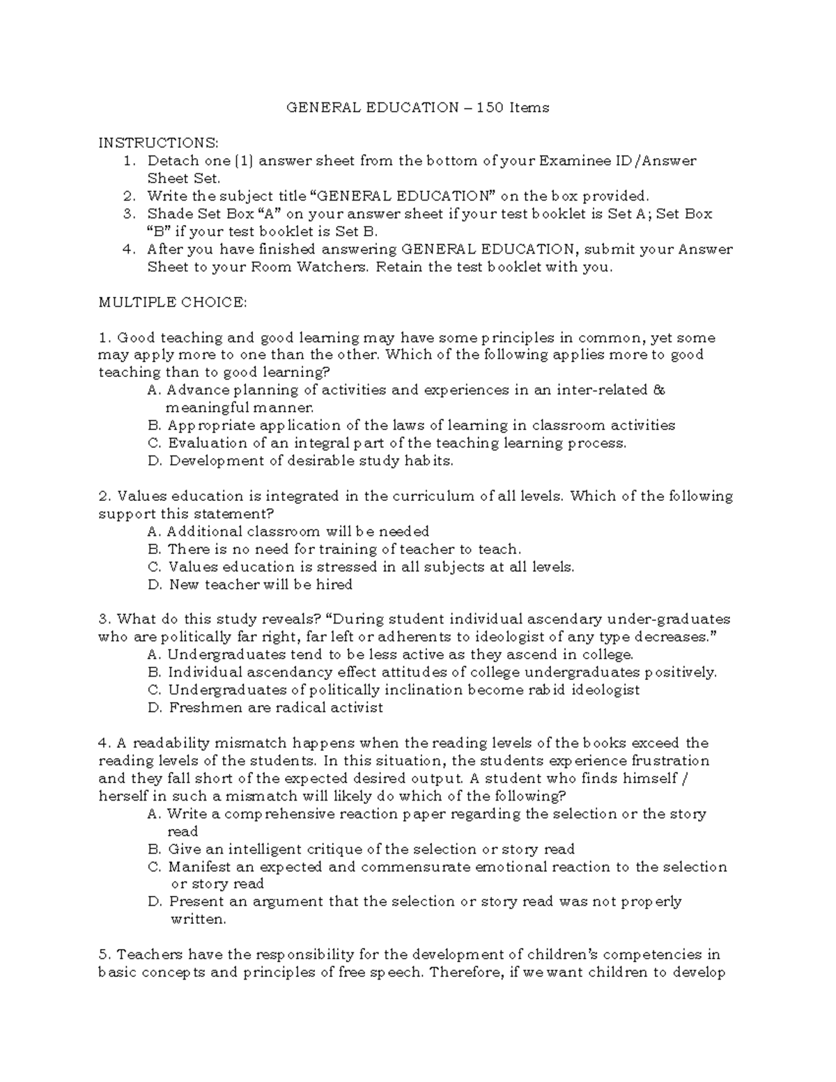 LET General Education Reviewer for September 2022 Exam Takers - Studocu