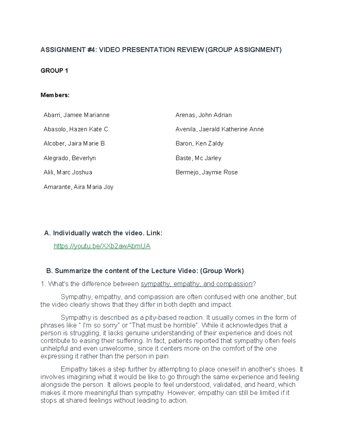 VRTS111 Group Assignment #4: Video Presentation Review on Compassion ...