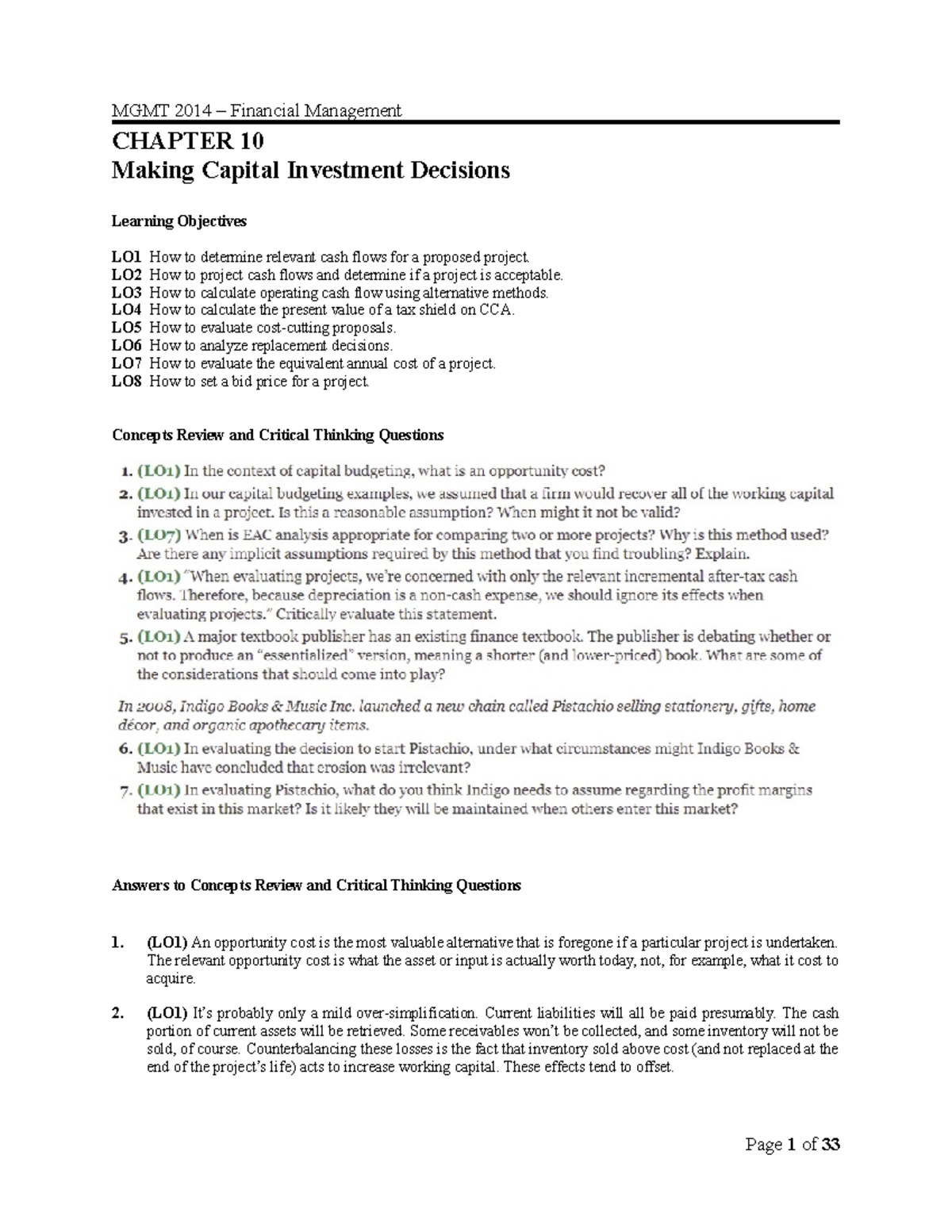 FM - CH10 Capital Investment Decisions Exercise Notes - Studocu