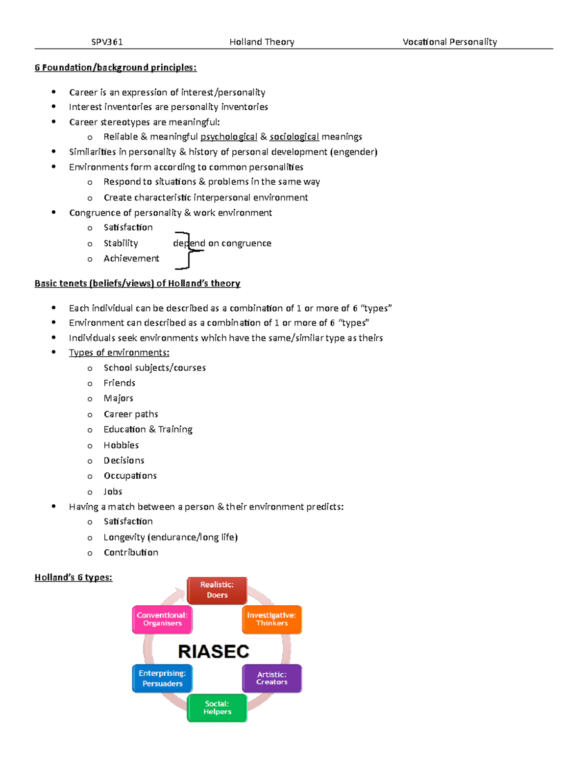 SPV361 Career Development Theory Test 1 Notes: Topics 1-4 Overview ...