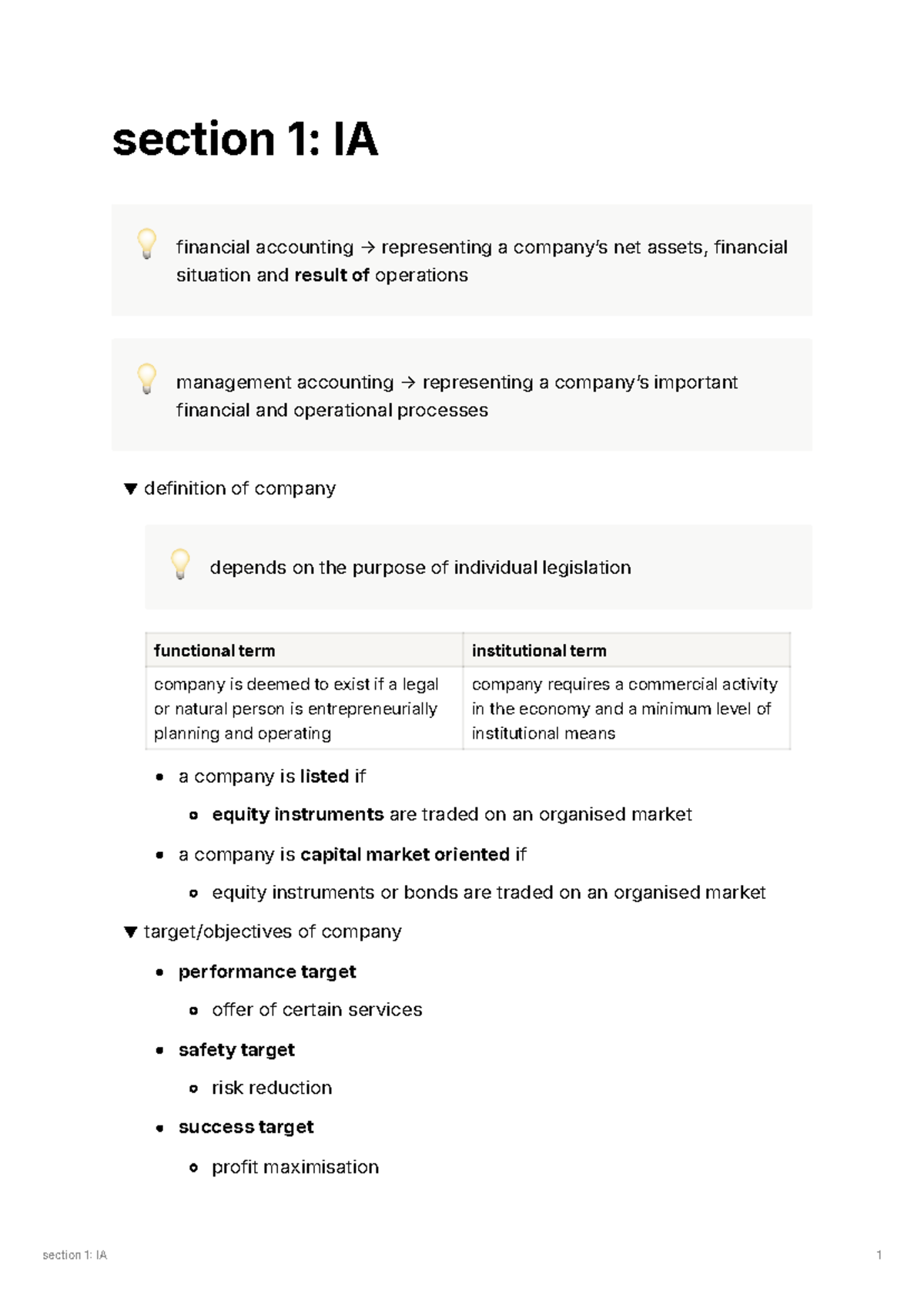 FA Section 1 IA: Comprehensive Notes on Financial & Management ...