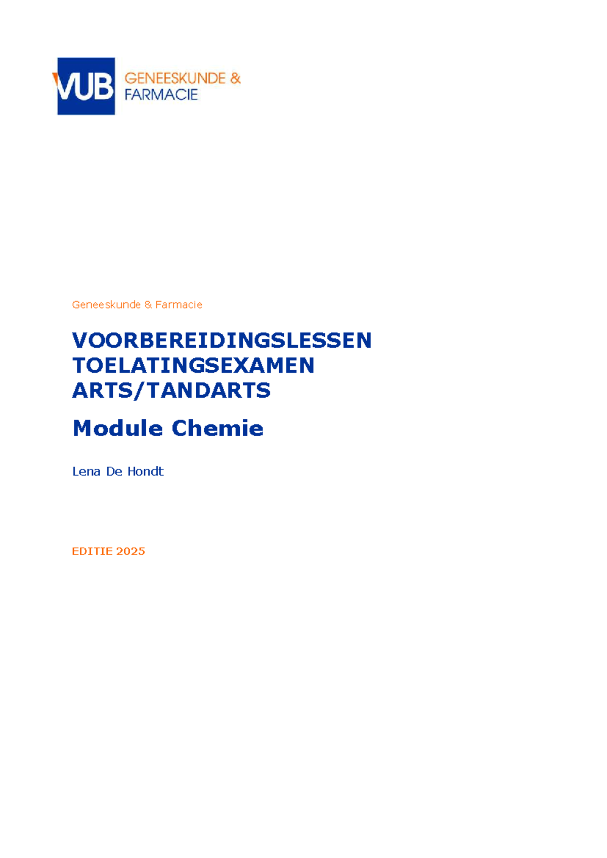 Chemie VOORBEREIDINGSLESSEN TOELATINGSEXAMEN 2025 - Document Preview