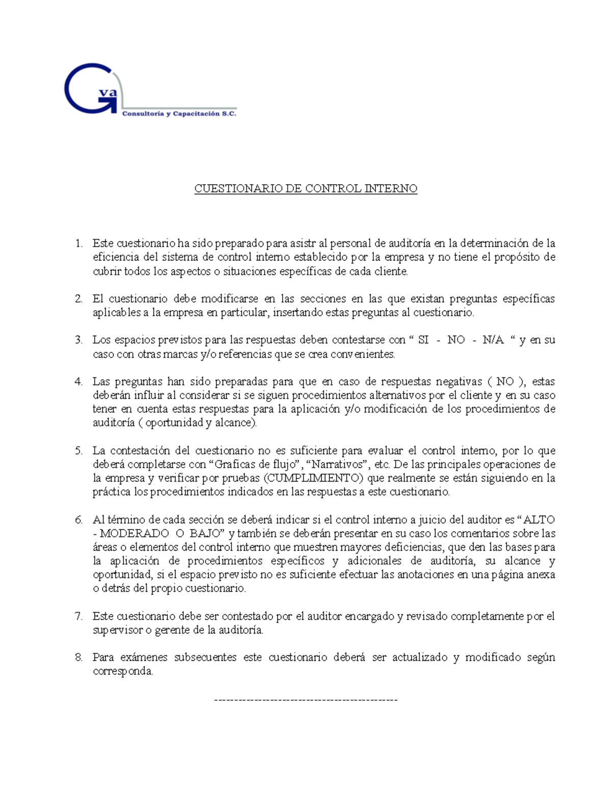 Cuestionario de Control Interno para Auditoría - 2023 - Document Preview