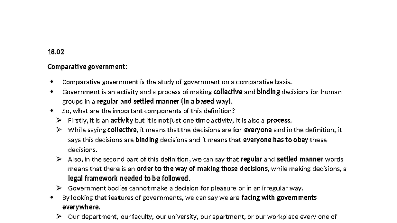 Cg2 - note - 18. Comparative government: Comparative government is the ...