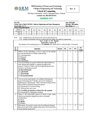 SET C - 21CSC303J Software Engineering & Project Management Answer Key ...