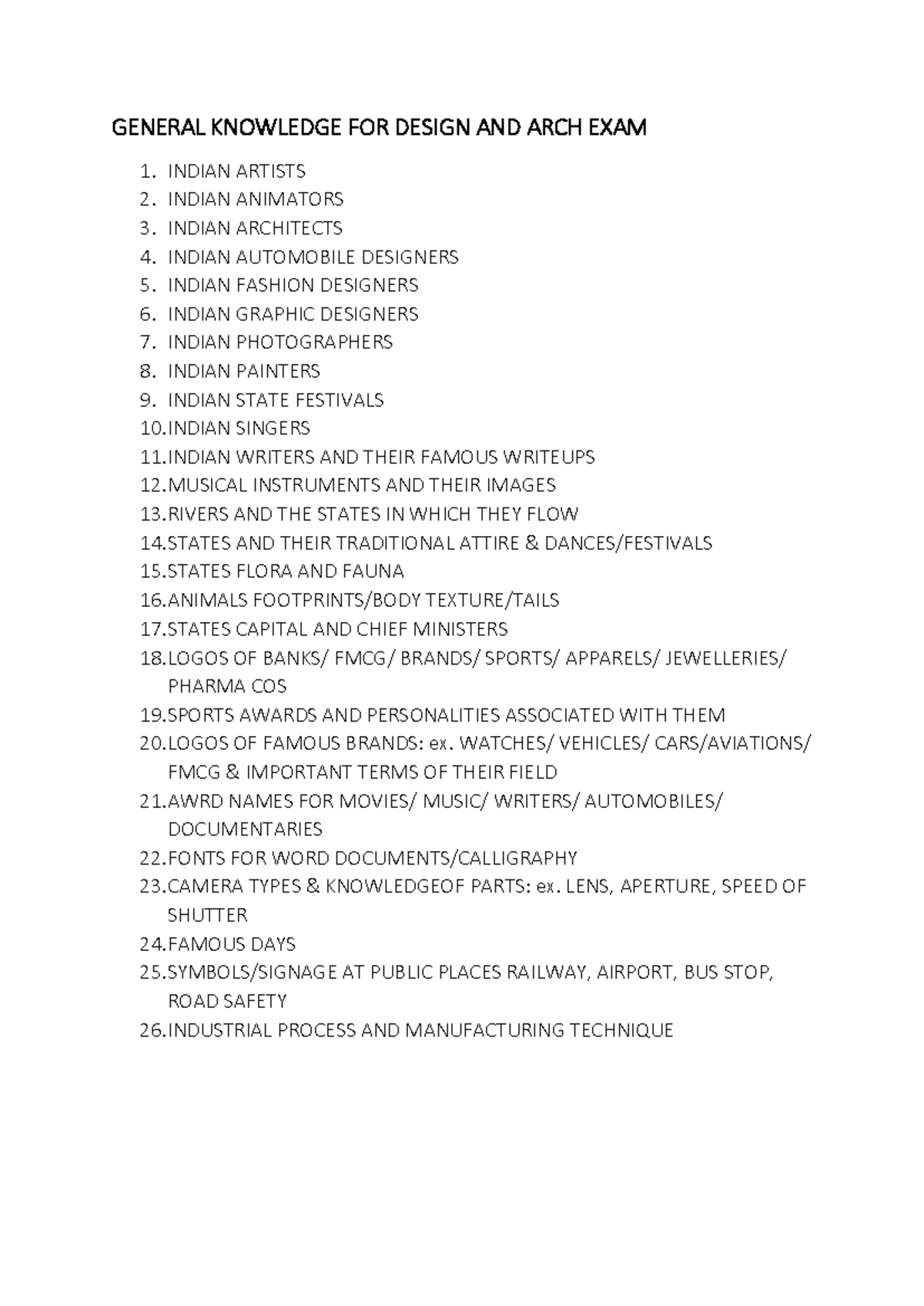 General Knowledge for Design and Arch Exam: Key Topics Overview - Studocu