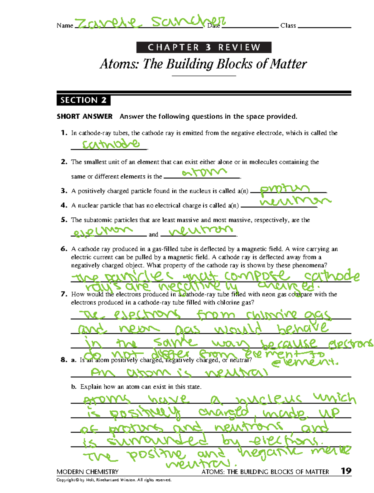 Chem 101 - Chapter 3 Review: Atoms as Matter's Building Blocks - Studocu