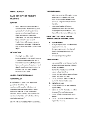TOUR-24: Chapter 1 - The Tourism Planning Process Explained - Studocu