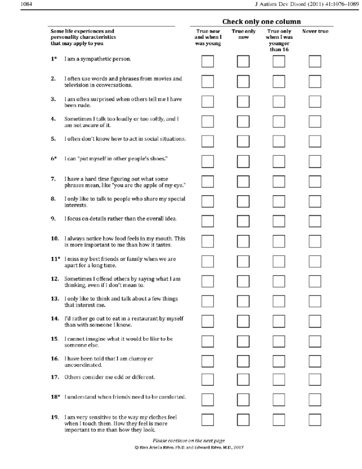 Raads–R Questionnaire for Autism Spectrum Disorder Assessment - Studocu