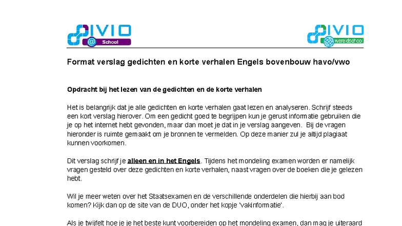 Format Verslag Gedichten en Korte Verhalen Bovenbouw Havo/VWO - Studeersnel
