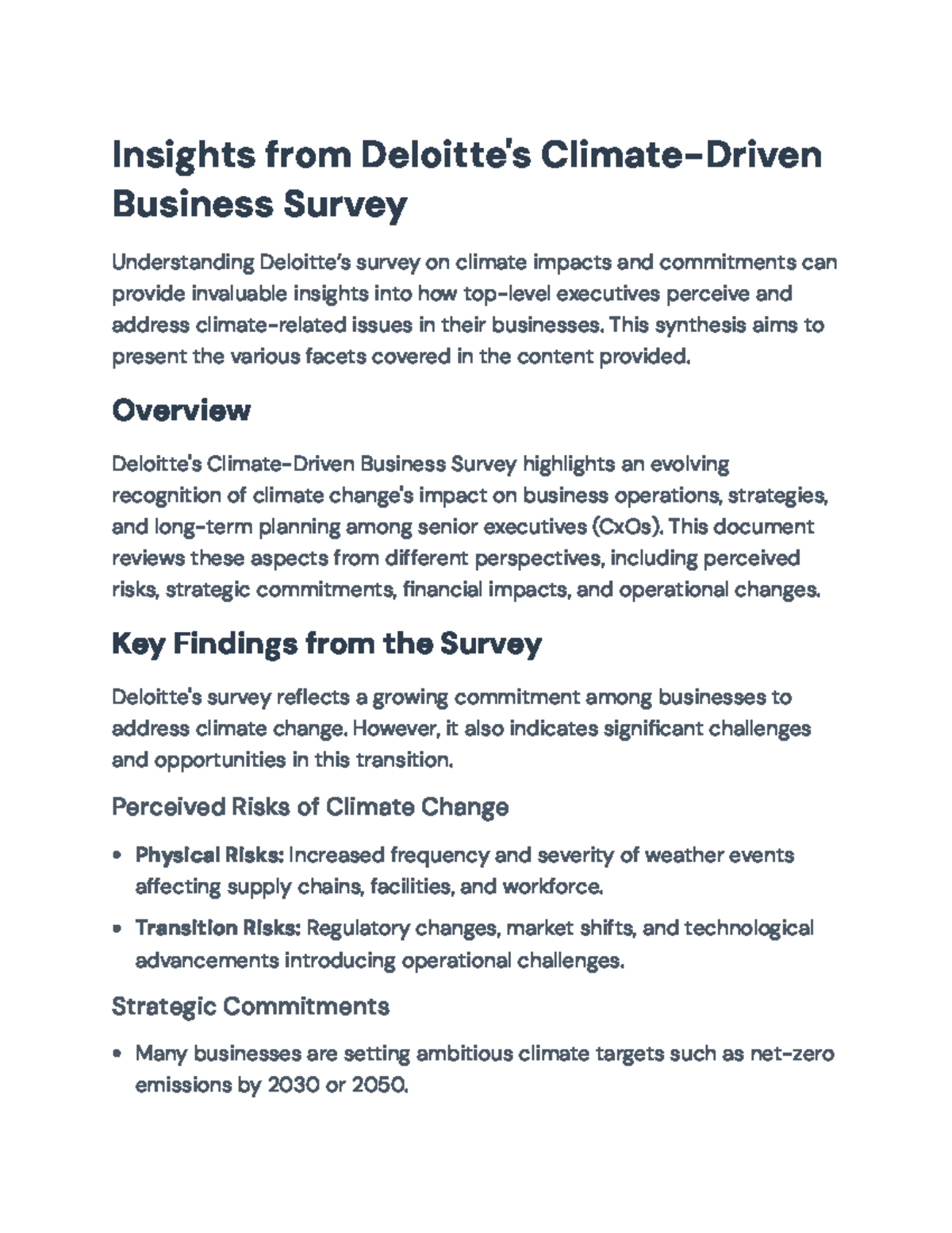 Deloitte's Climate-Driven Business Survey Insights: Risks ...