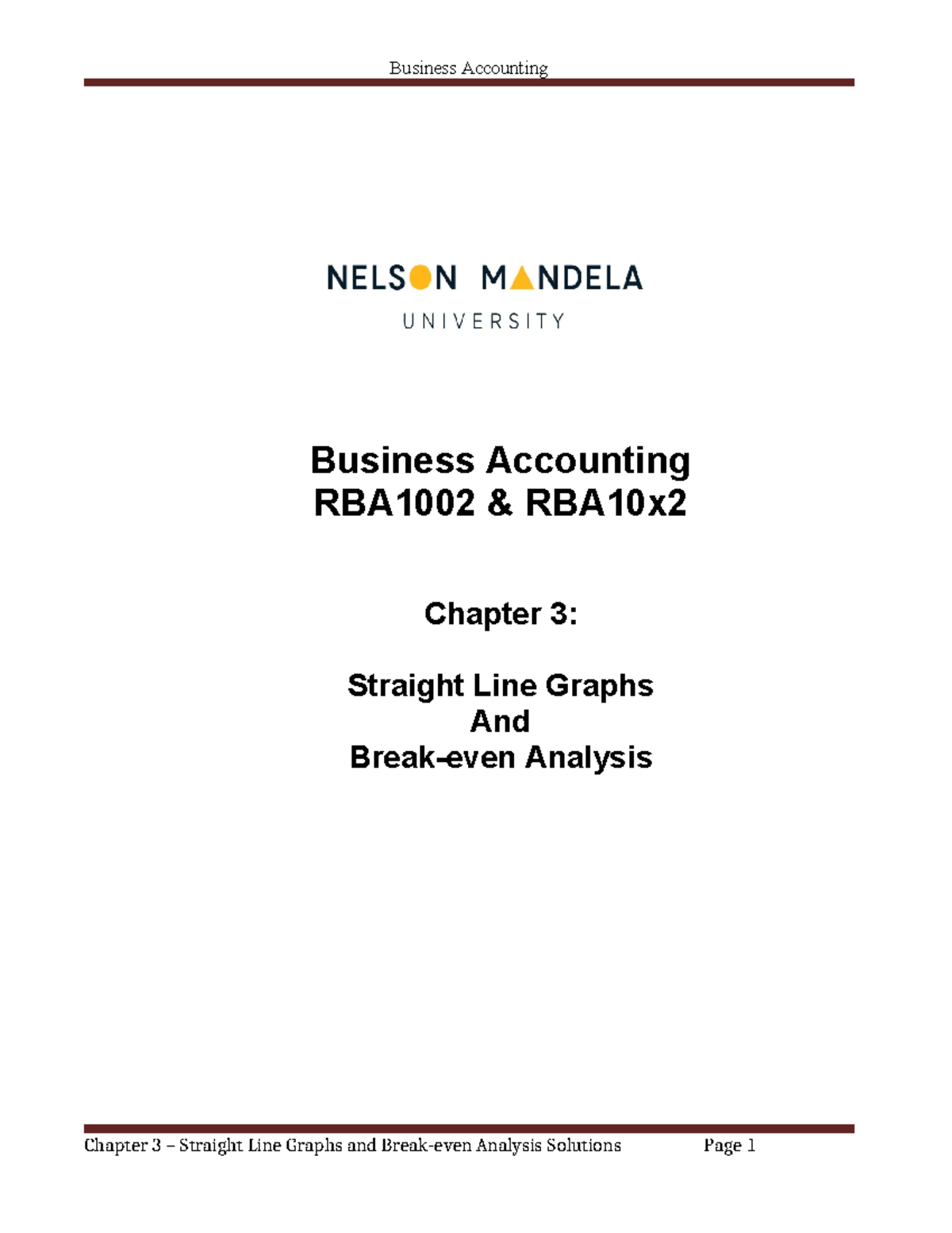 Business Accounting RBA1002 Chapter 3: Graphs & Break-Even Analysis ...