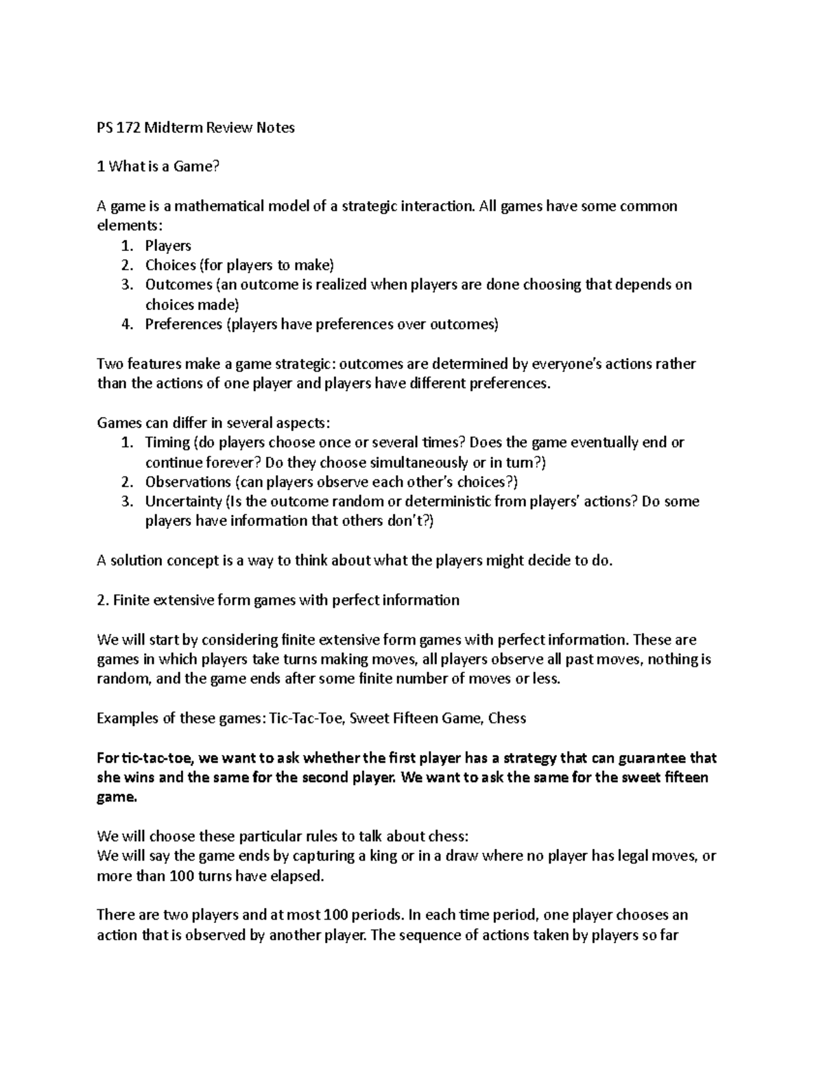 PS 172 Review for Midterm Notes - PS 172 Midterm Review Notes 1 What is ...