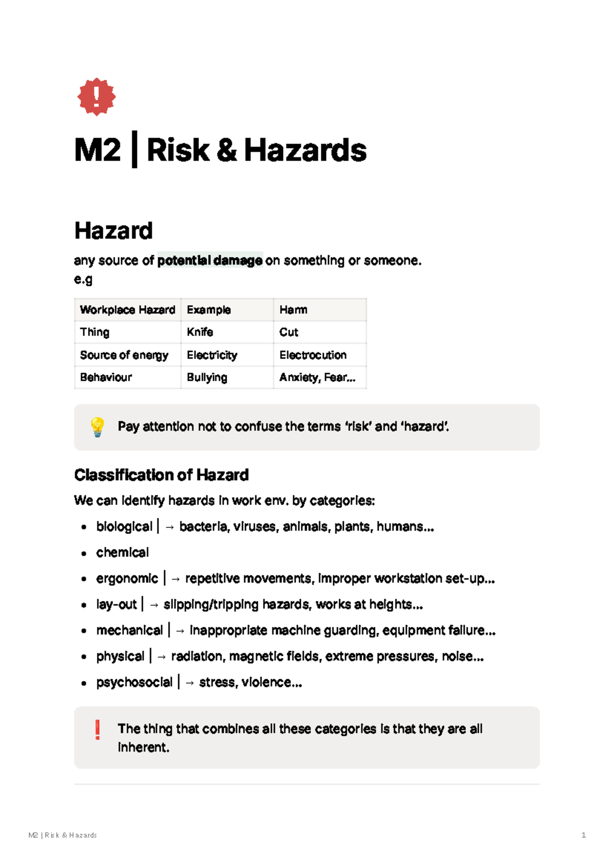 M2 Risk & Hazards: Understanding Workplace Risks and Classifications ...
