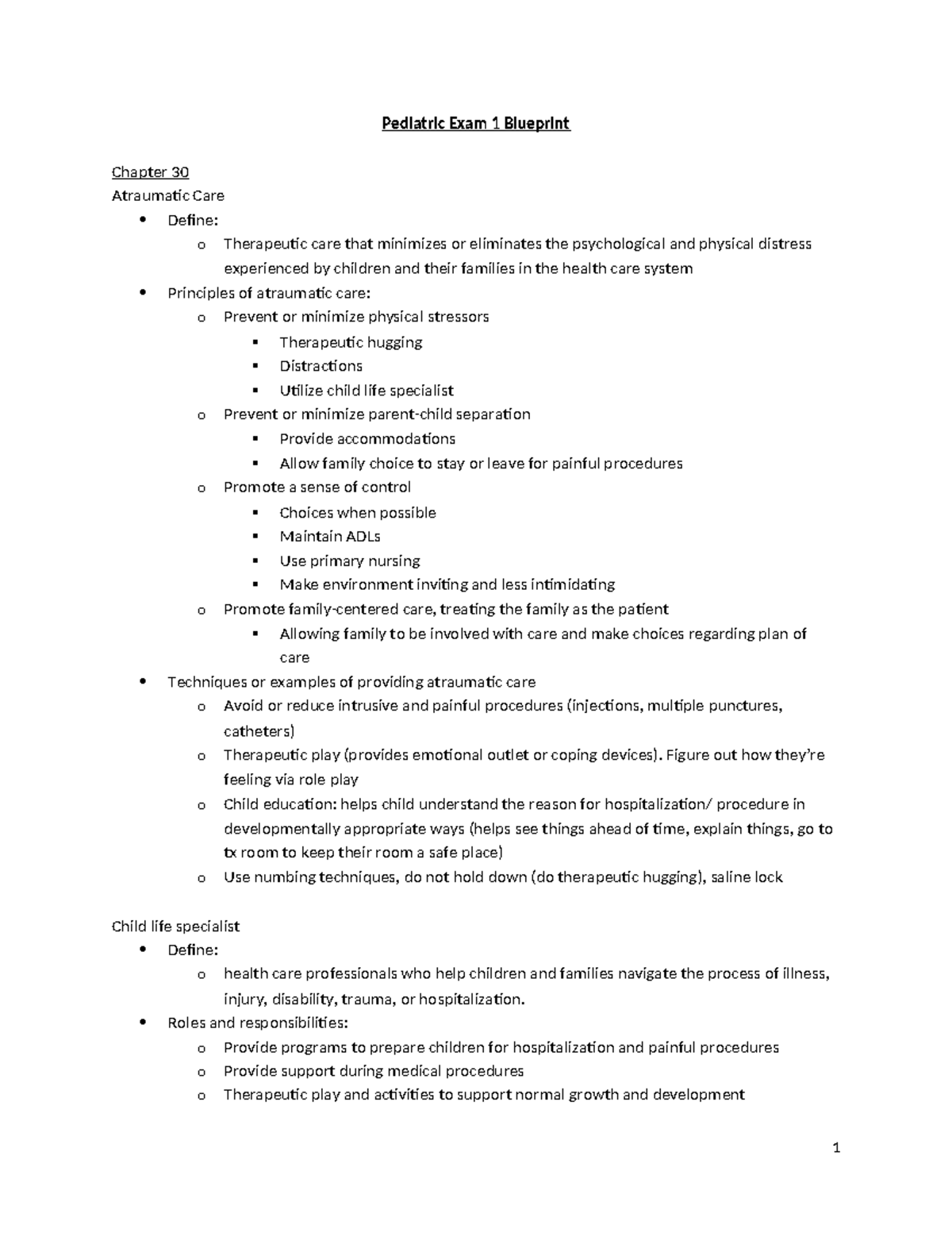 Exam 1- Blueprint - Pediatric Exam 1 Blueprint Chapter 30 Atraumatic ...