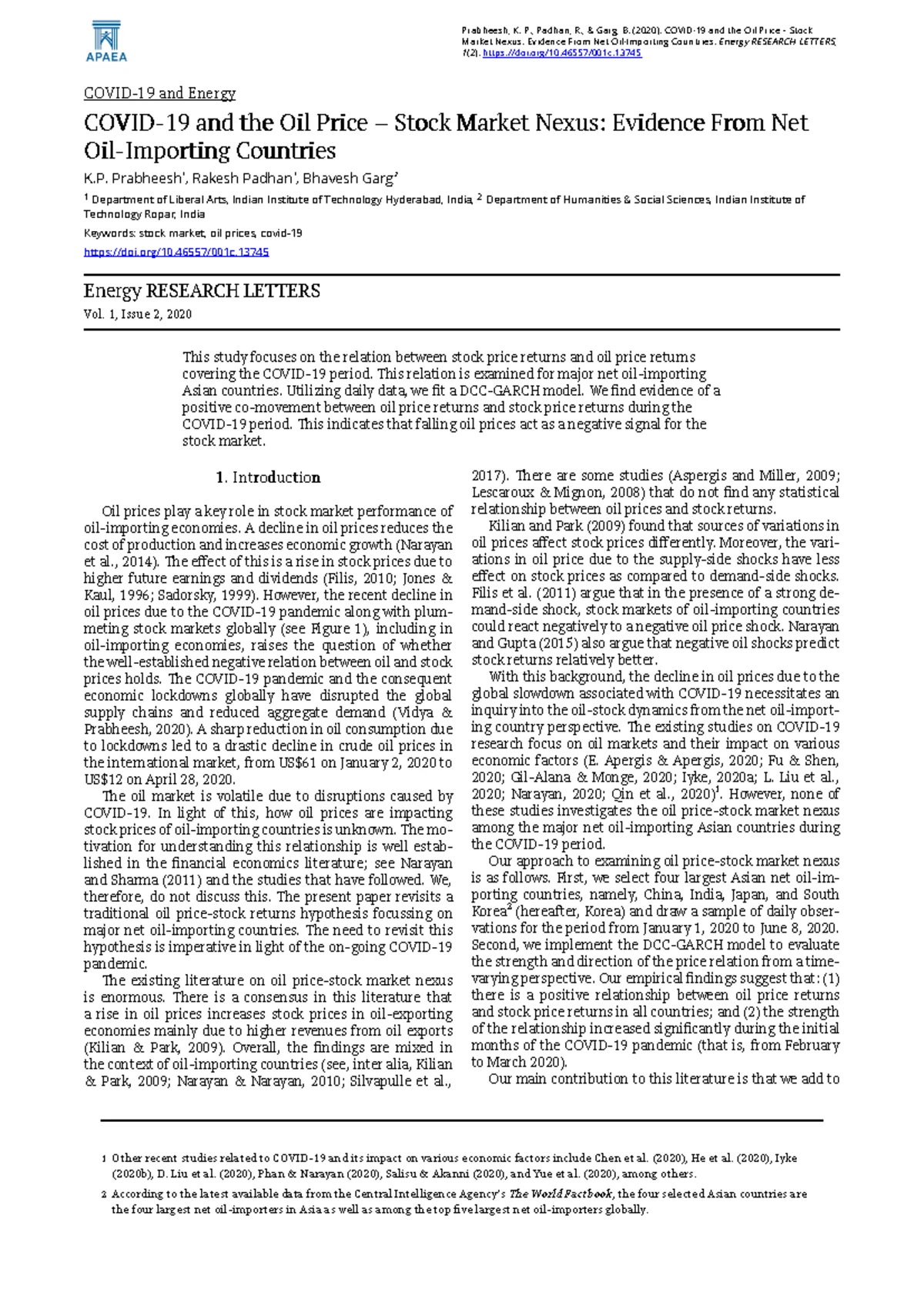 Effect of Oil Price Shocks on Stock Market Returns: Evidence from ...