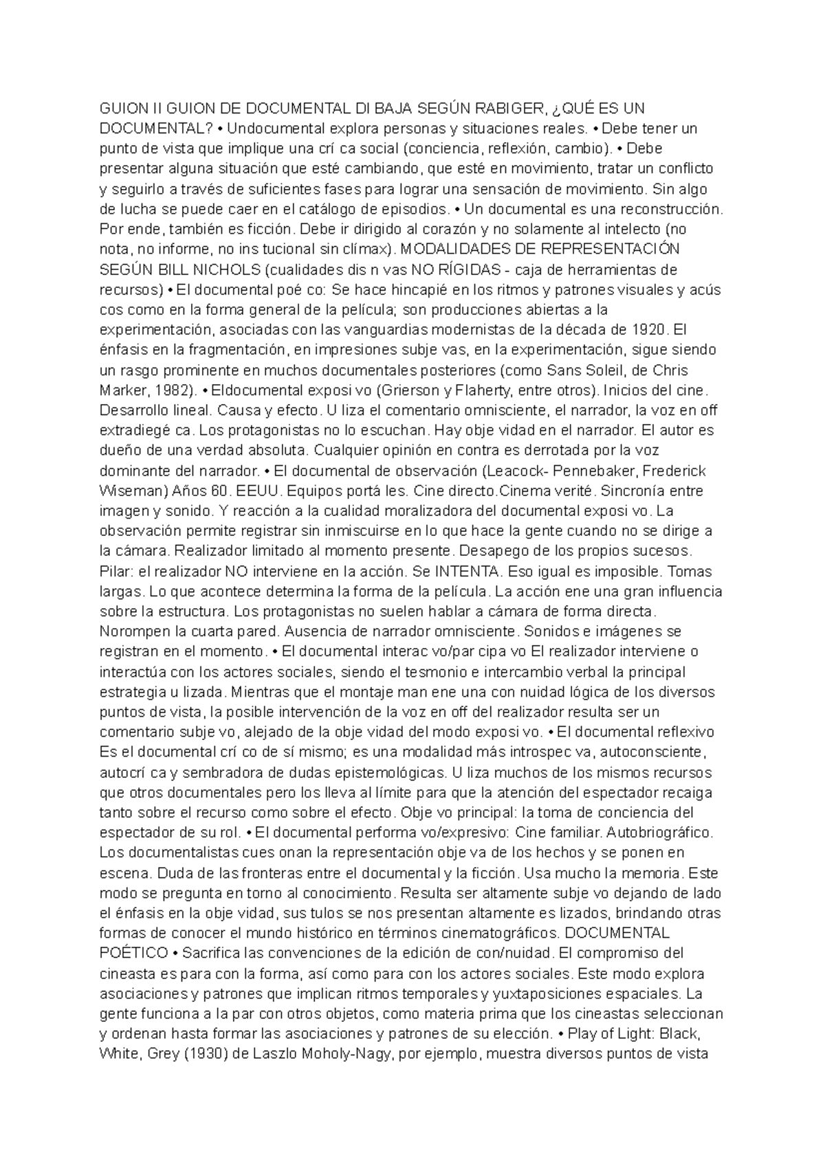 GUION II: Documental según Rabiger - Studocu