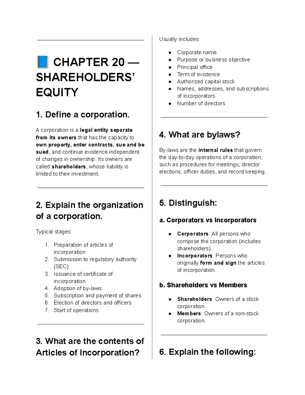 AI2 Reviewer: Chapter 20-23 on Corporate Equity and Treasury Shares ...