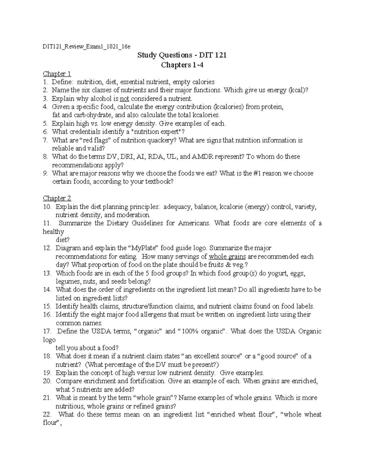 DIT121 Exam 1 Study Guide: Key Concepts & Questions - Studocu