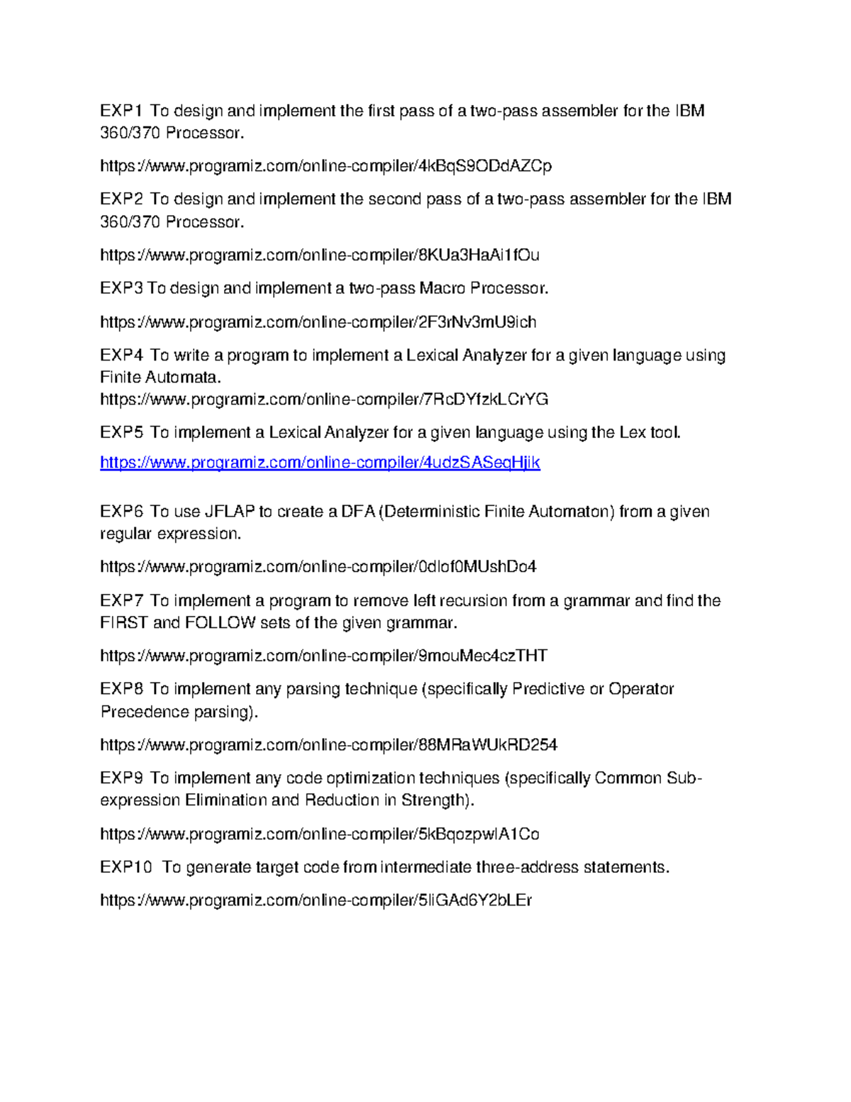 SPCC Practical: Assembler & Compiler Design Experiments - Studocu