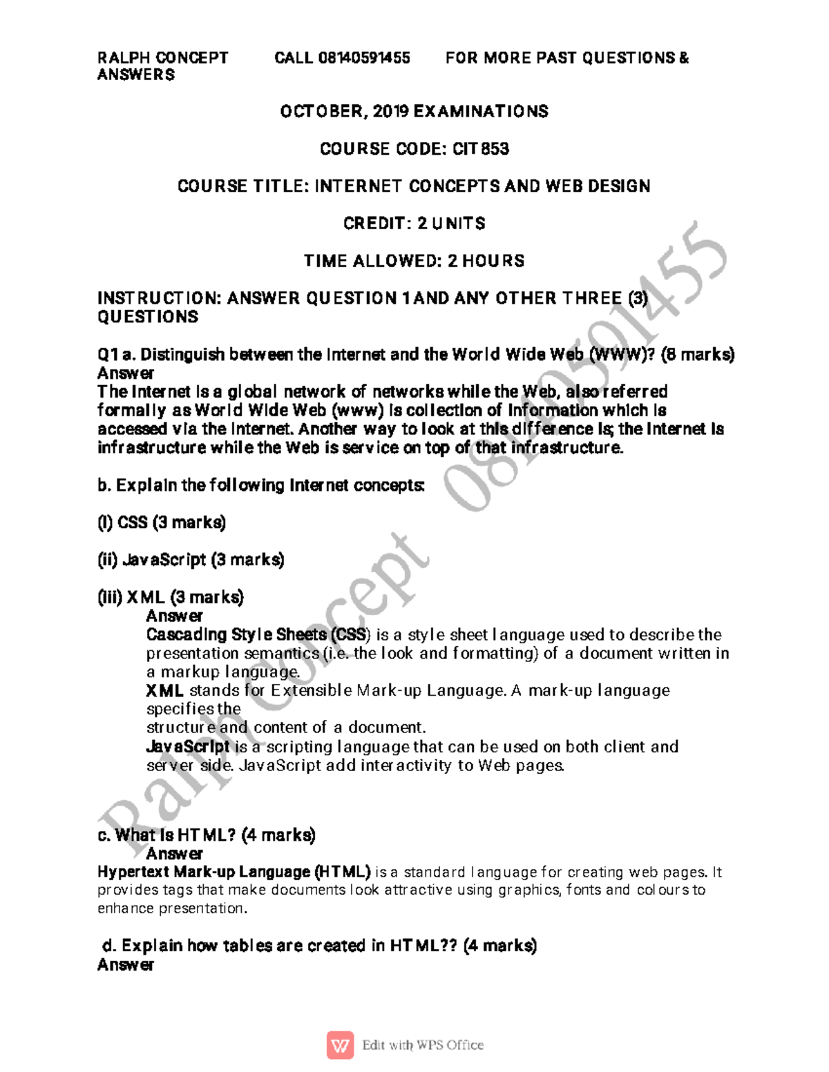 CIT853 Final Exam Answers: Internet Concepts & Web Design - Document Preview