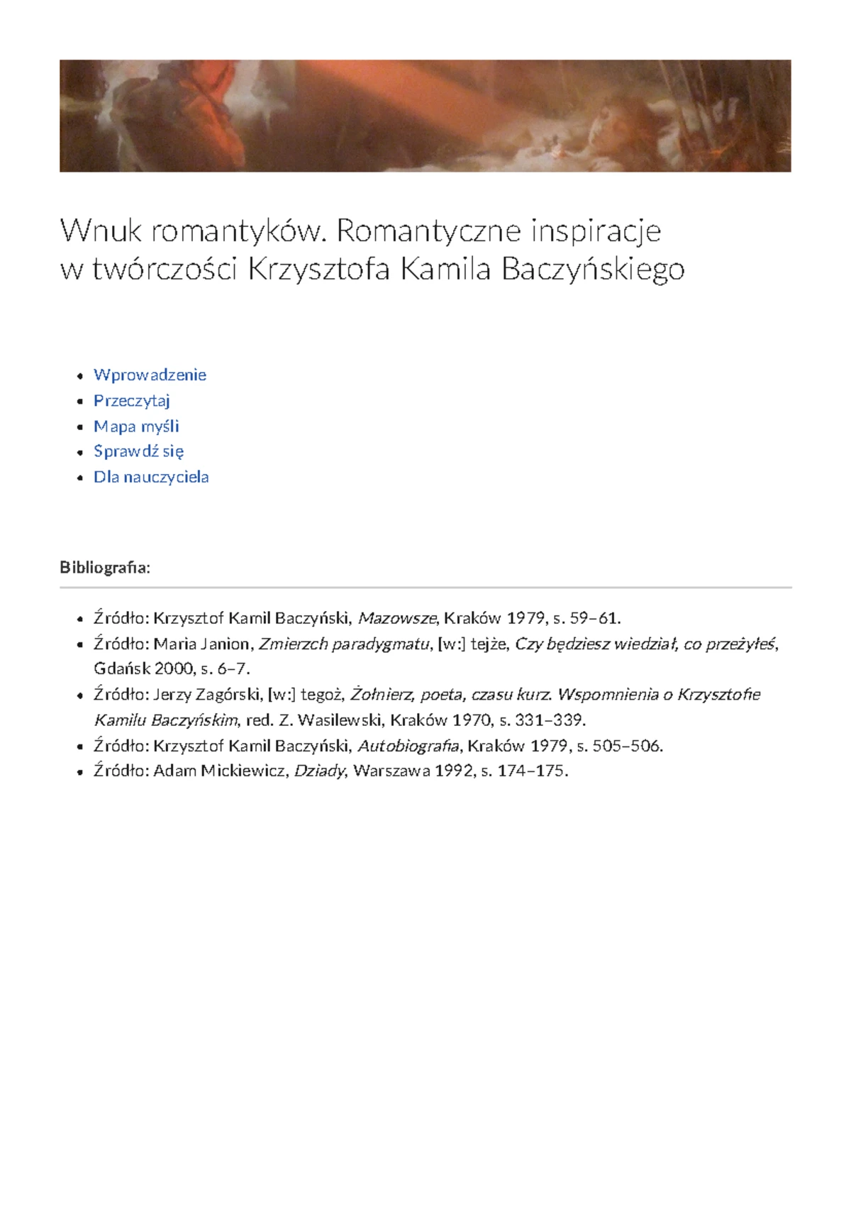 Lektury z literatury romantyzmu 1 - SPIS LEKTUR DO PRZEDMIOTU HLP