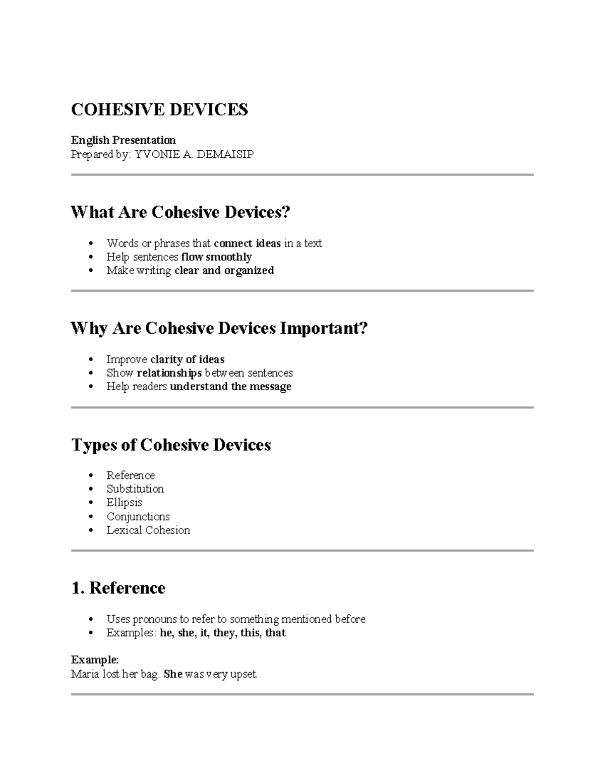 Cohesive Devices - English Presentation Notes (COH 101) - Studocu
