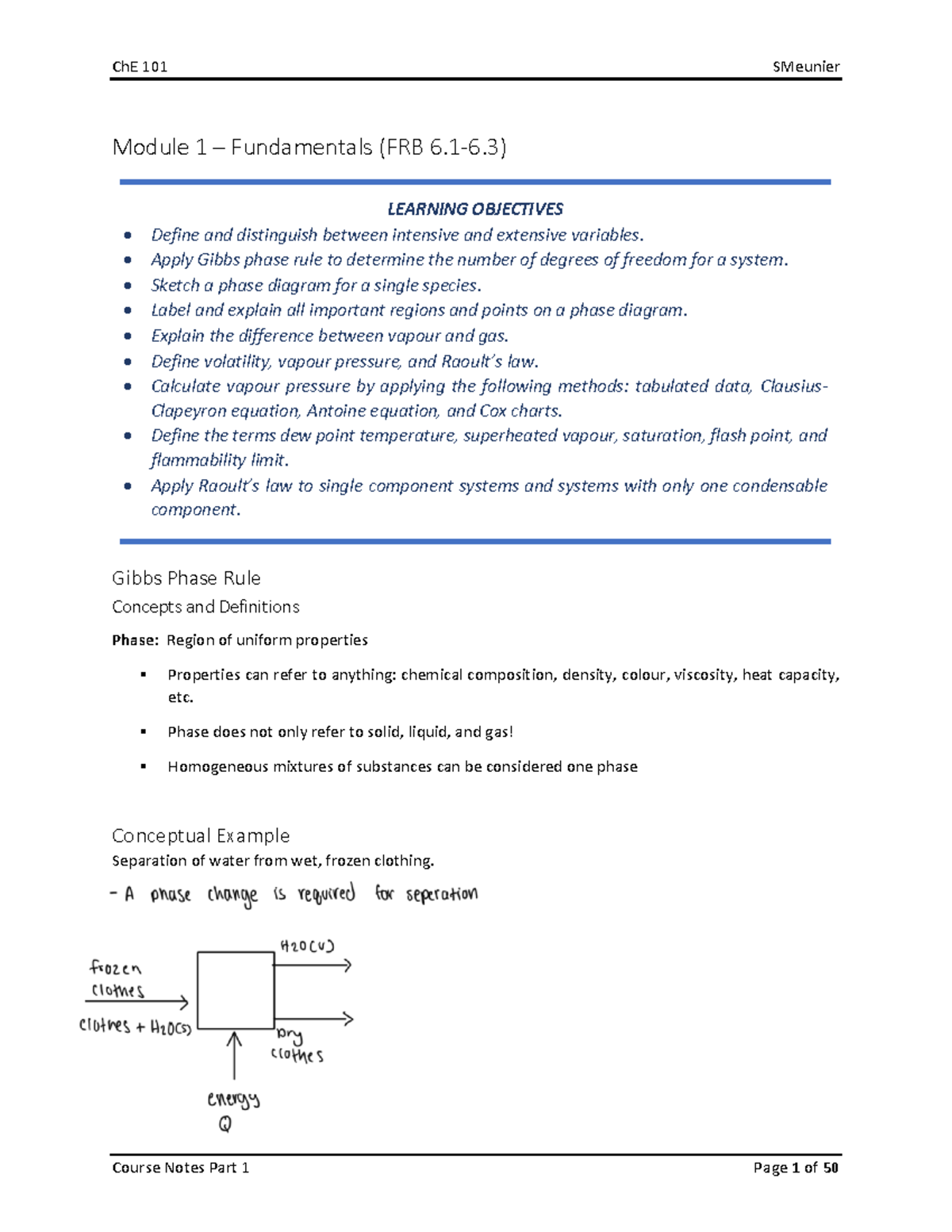 2024 Ch E101 Lecture Notes on Gibbs Phase Rule & Phase Changes - Part 1 ...