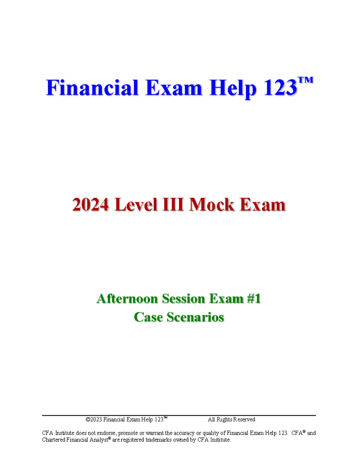2024 CFA Level III Morning Mock Exam #1 Case Scenarios Analysis - Studocu