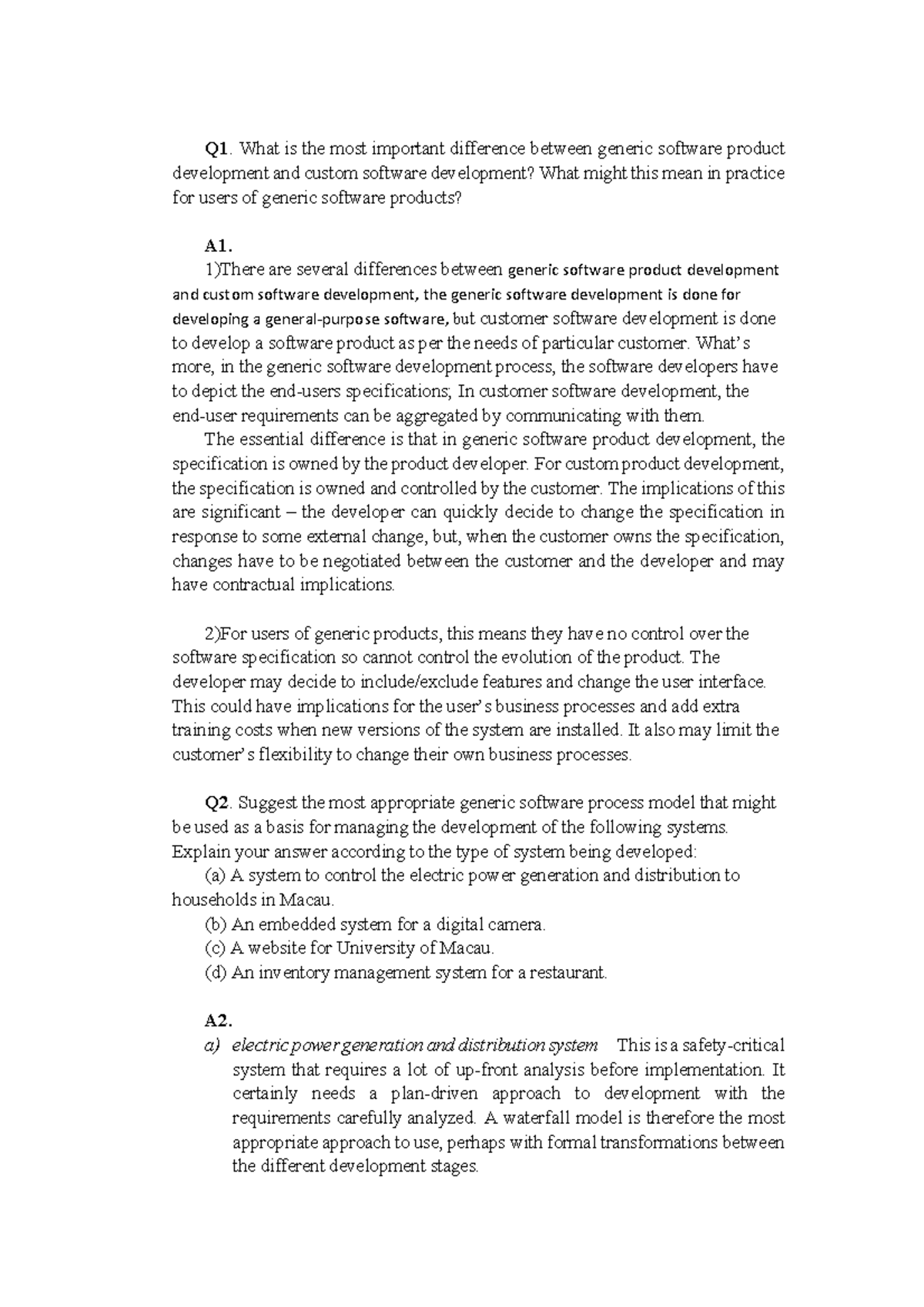 Homework 1 - Differences in Software Development Models and ...