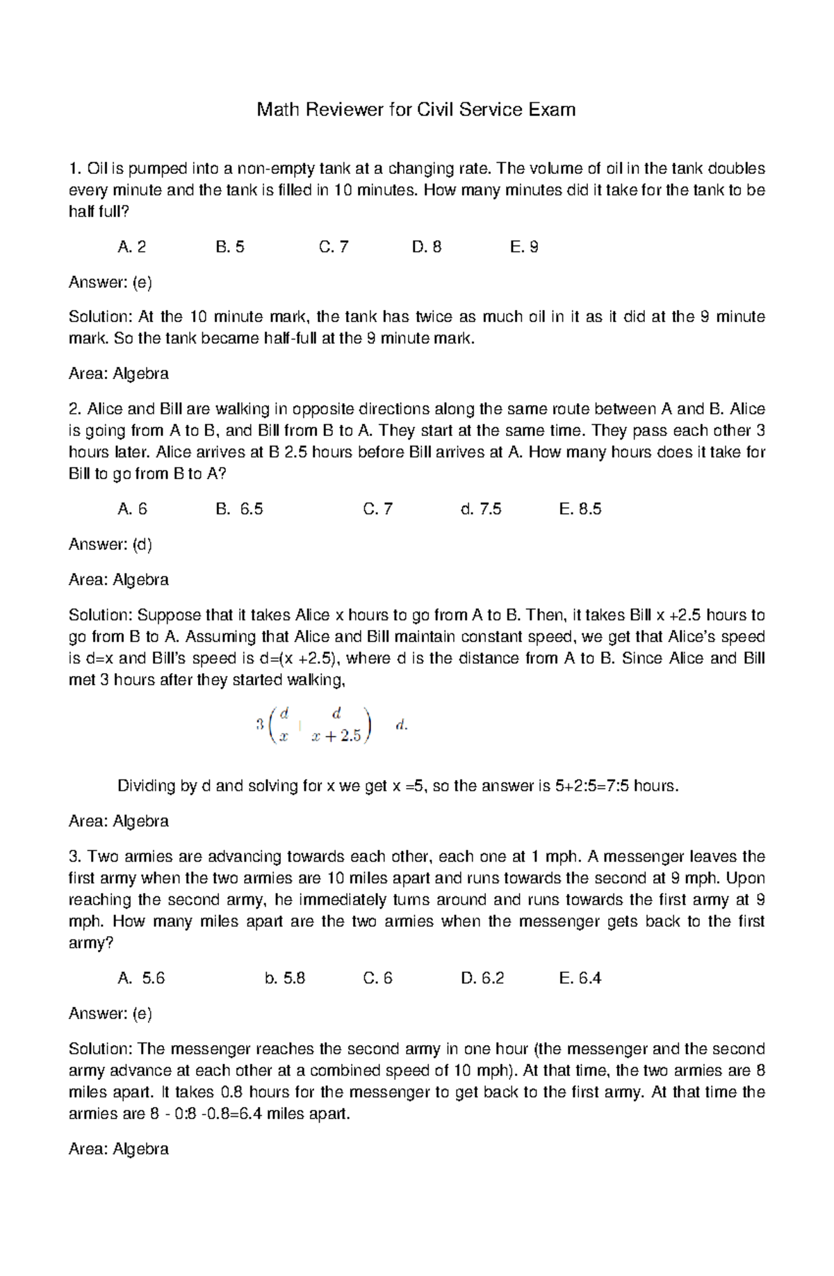 Math Reviewer: Civil Service Exam Preparation (Algebra & Statistics ...
