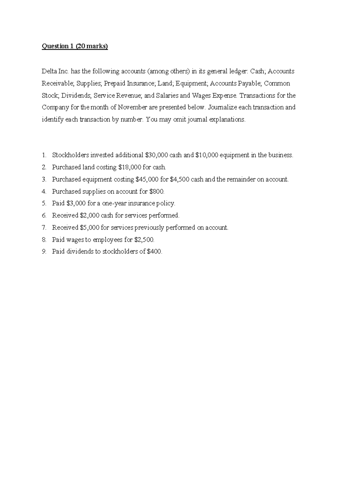 Additional Questions - Exercise for ACC 101: Journal Entries ...