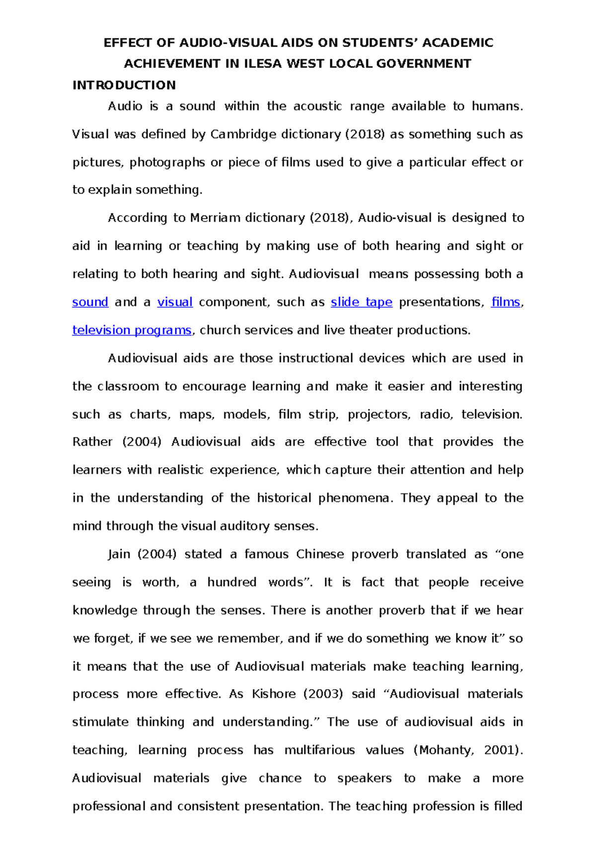 Proposal 23 - Effect of Audio-Visual Aids on Students' Academic ...