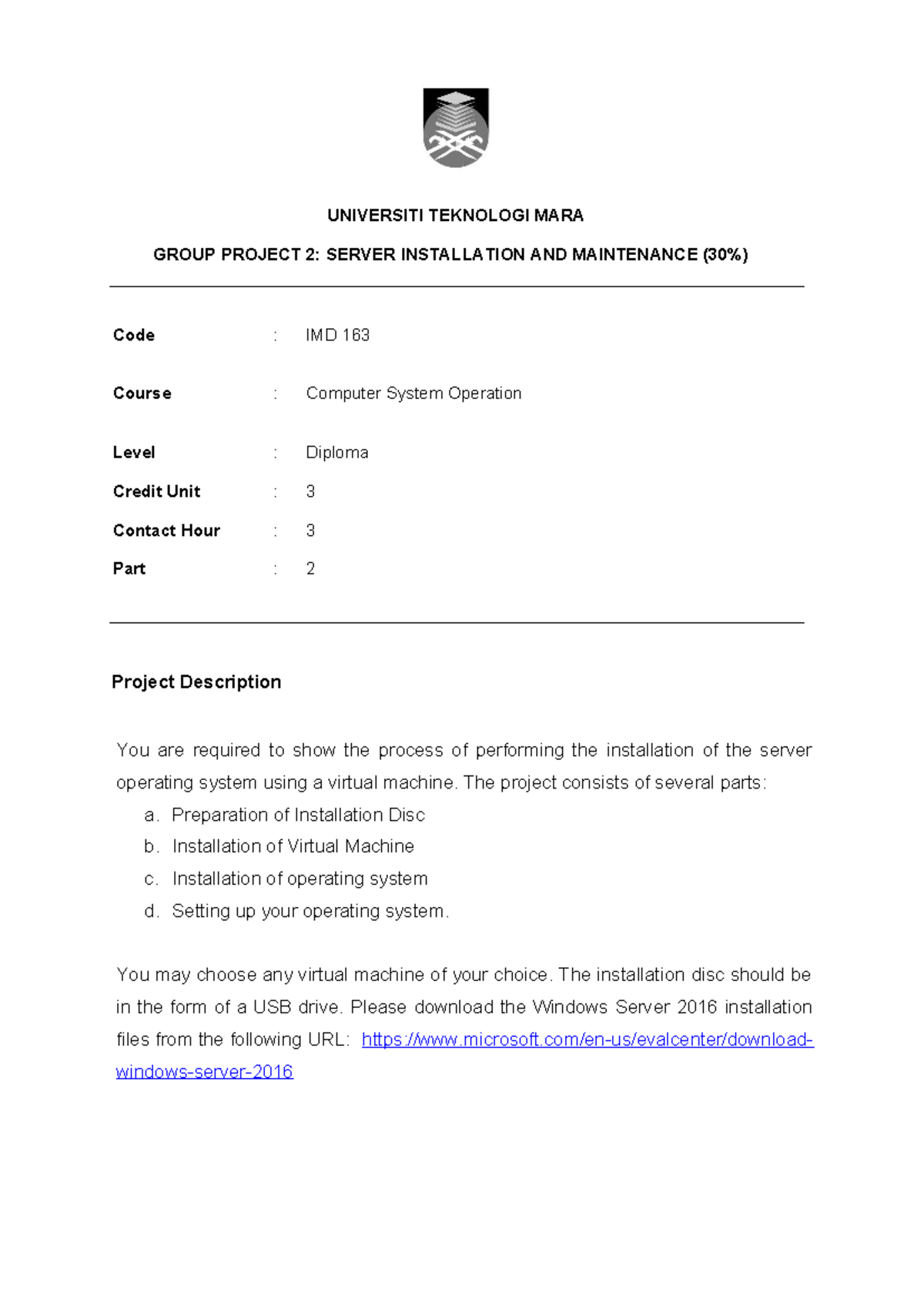 Group Project 2: IMD 163 Server Installation & Maintenance Guide - Studocu