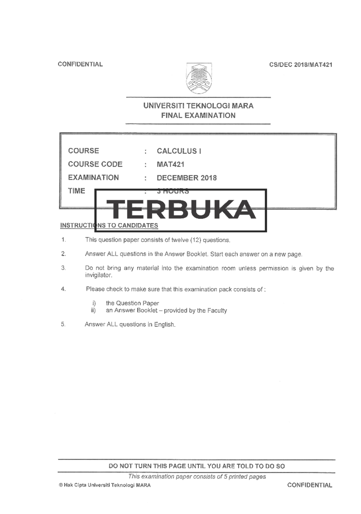 MAT421 - pyq - CONFIDENTIAL UNIVERSITI TEKNOLOGI MARA FINAL EXAMINATION ...