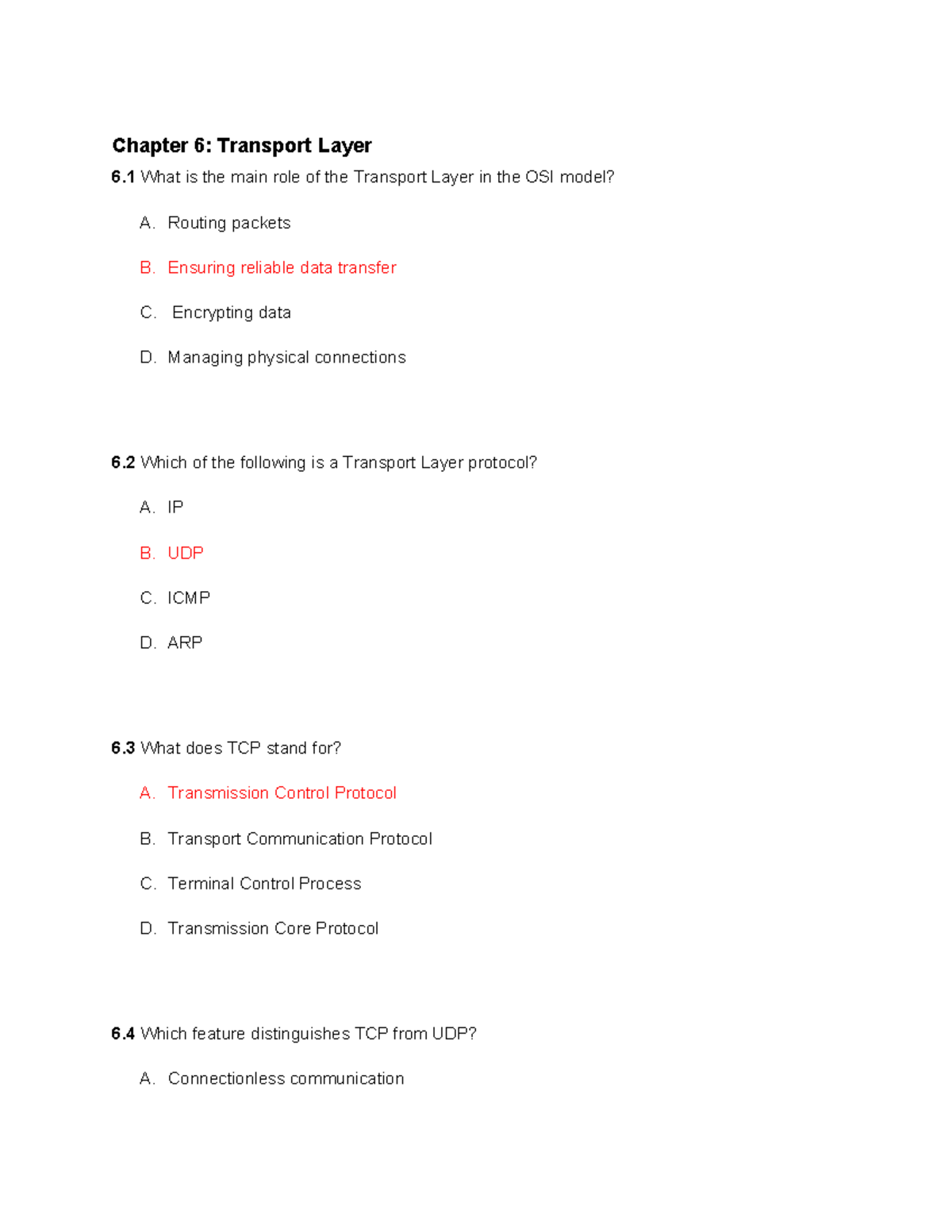 Chapter 6: Transport Layer Overview and Key Concepts - Studocu
