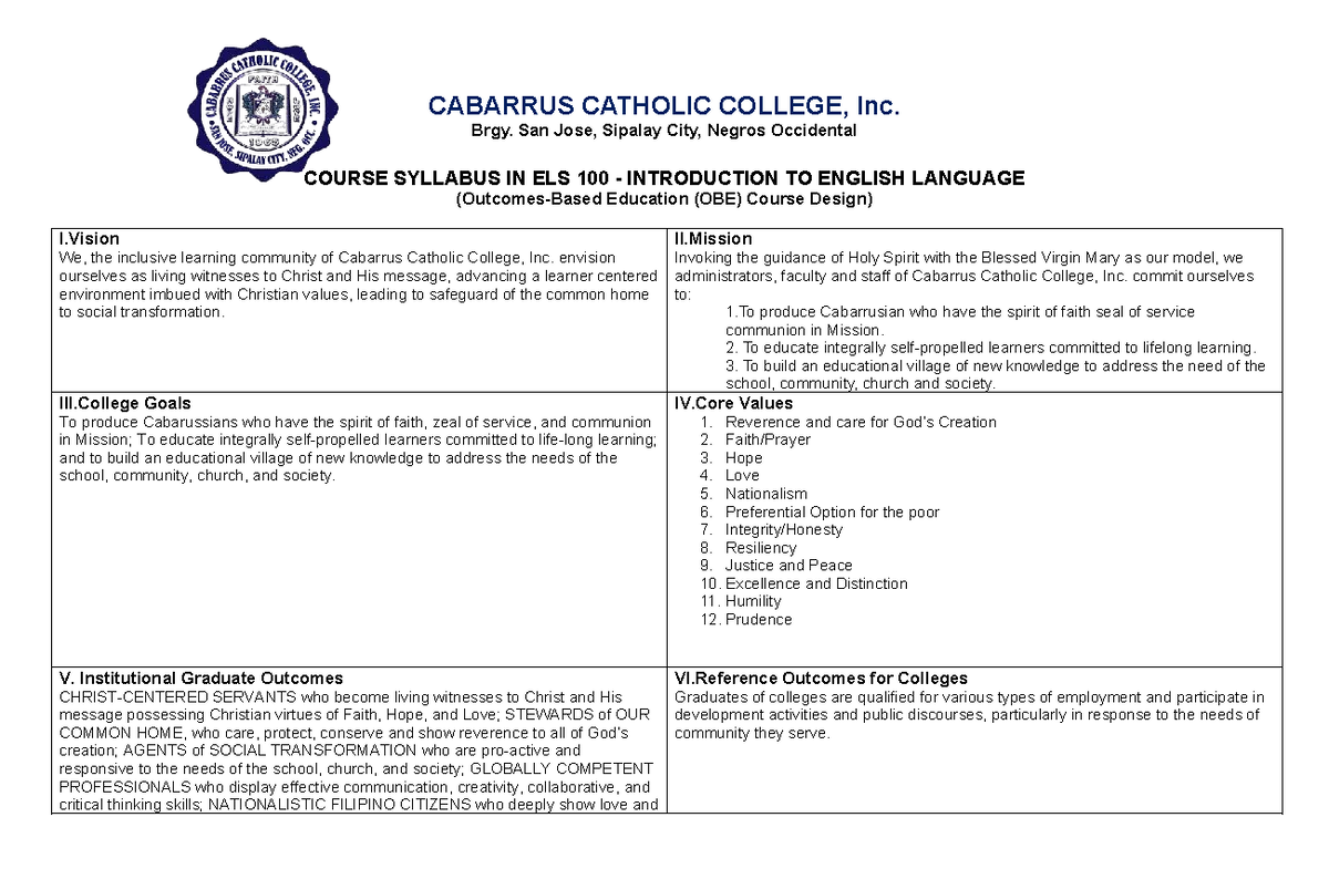 ELS 100 Syllabus: Introduction to English Language Education - Studocu