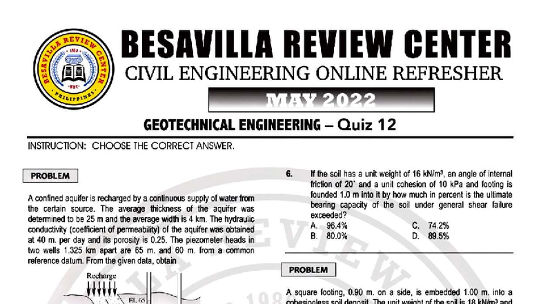 Quiz GE12 1 - HGE: Geotechnical Engineering Review Questions - Studocu